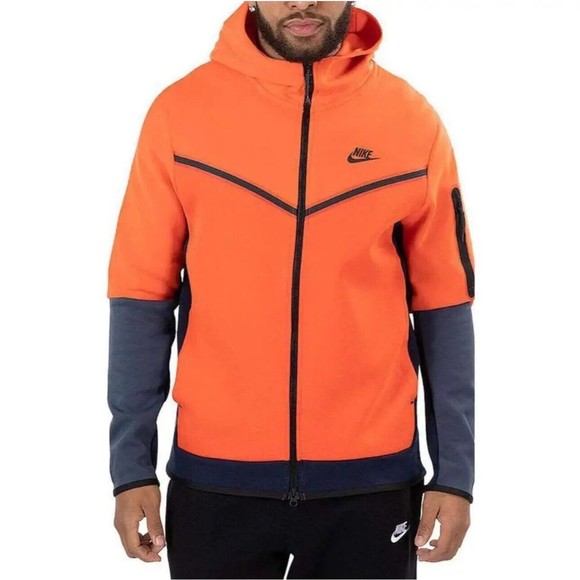 Nike Sportswear Tech Fleece Hoodie Orange/Blue/Black Mens Sz M